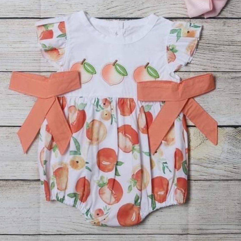 Boutique Baby Girls Peaches Sleeveless Romper Bubble Jumpsuit